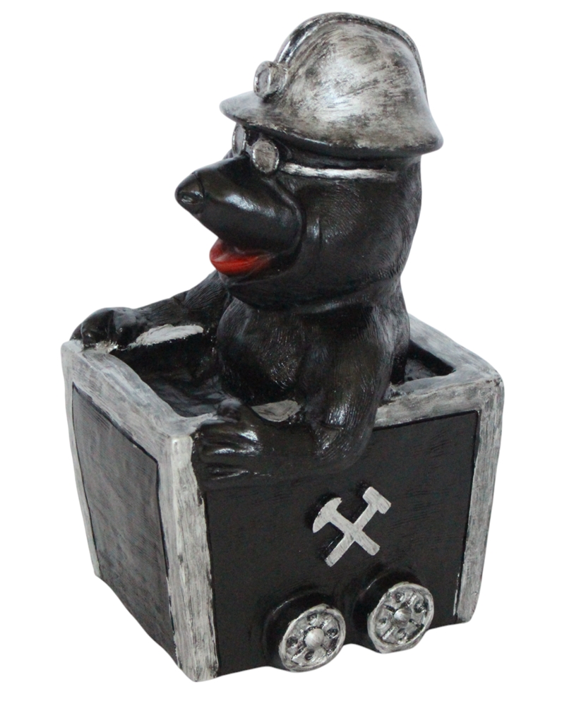 Maulwurf in Lore Höhe 25 cm Bergarbeiter mit Helm aus Kunststoff Gartenfigur Dekofigur