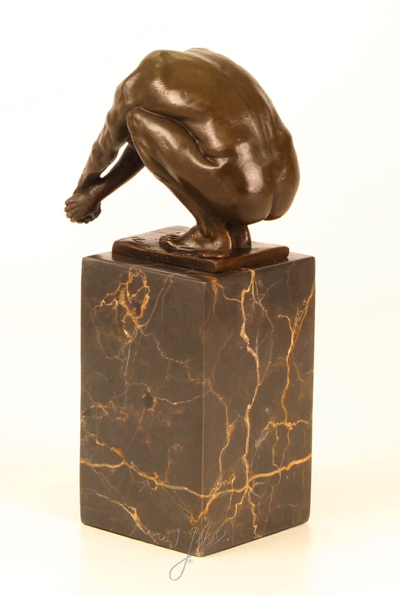 Bronzefigur Bronzeskulptur "The Dive" Taucher auf Marmorsockel H 23 cm Schwimmer Bronze Figur
