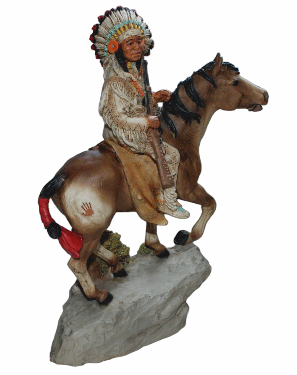 Indianerfigur White Quiver auf Pferd reitend H 21 cm Native American Skulptur aus Alabaster Castagna