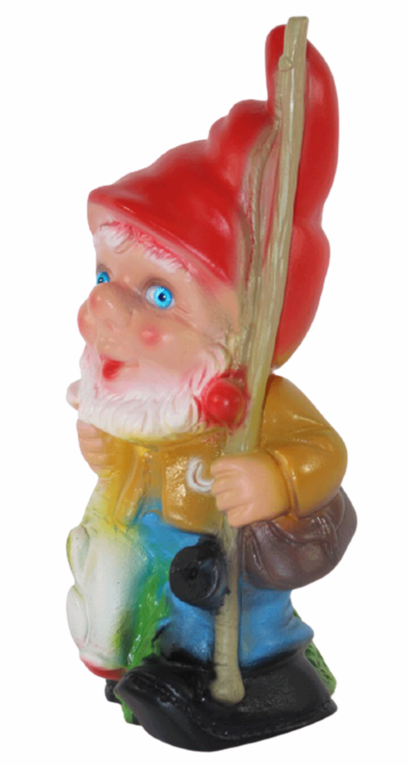 Gartenzwerg Deko Garten Figur Zwerg Angler mit Fisch und Angelrute stehend aus Kunststoff H 19,5 cm