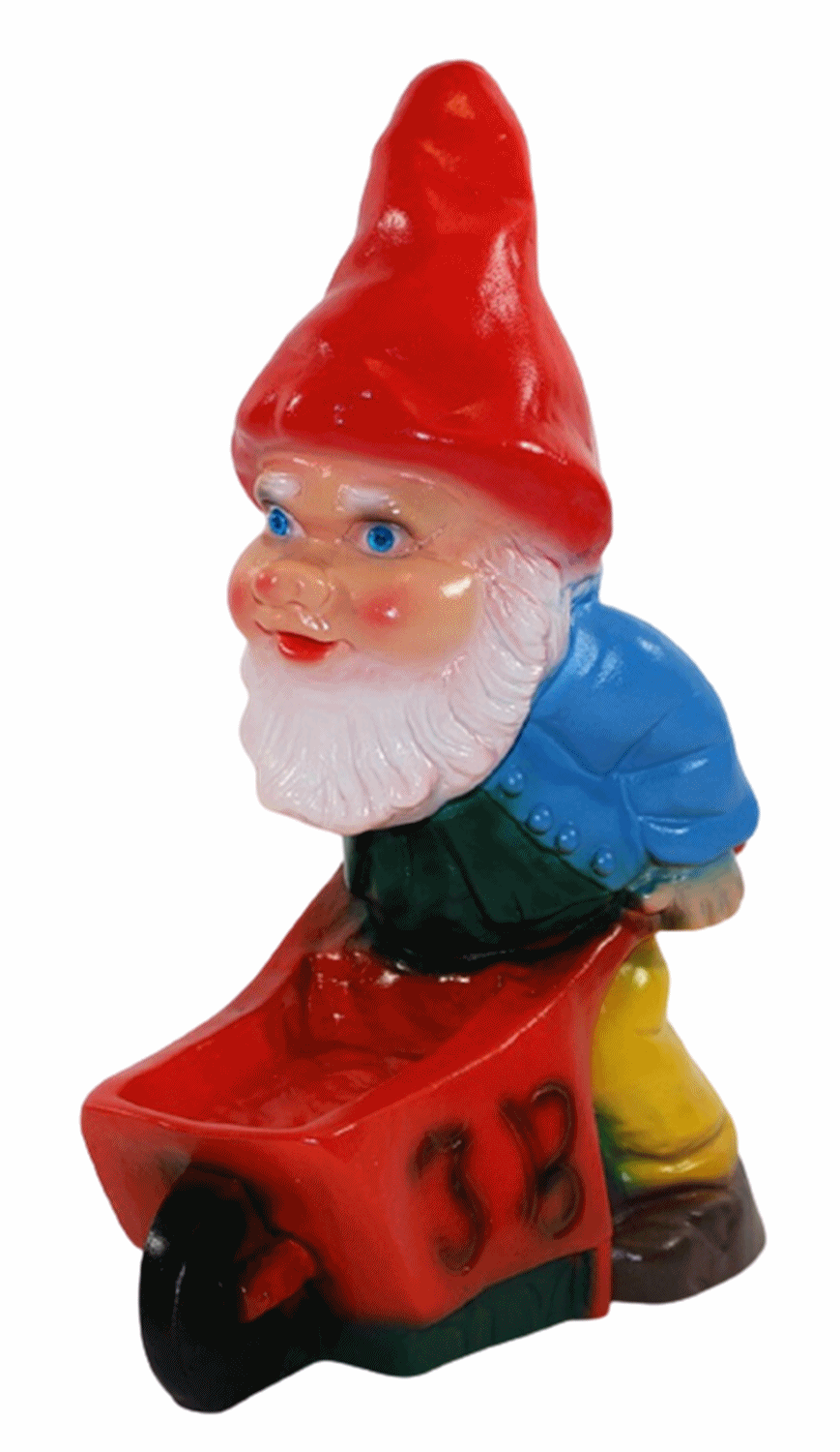 Deko Figur Zwerg H 27 cm Gartenzwerg mit Karre stehend Gartenfigur aus Kunststoff