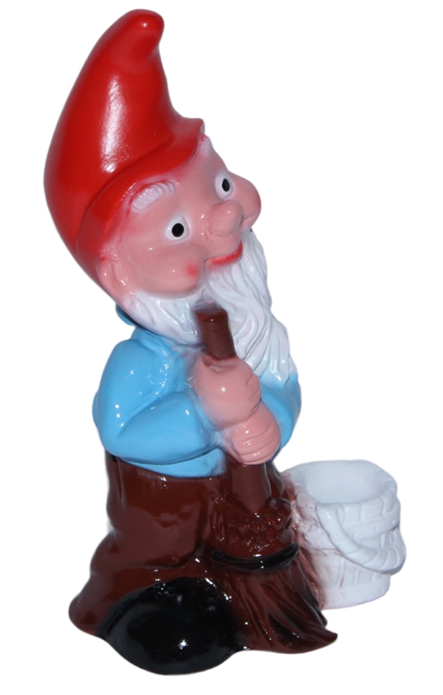 Gartenzwerg Deko Gartenfigur Zwerg stehend mit Besen Eimer H 18 cm
