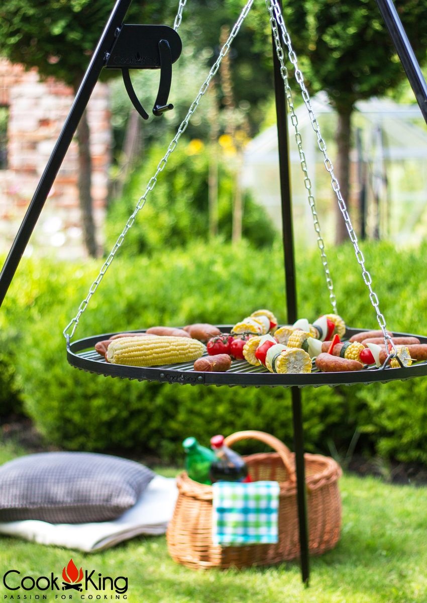 Dreibein mit Kurbel H 180 cm mit Grillrost Ø 60 cm aus Rohstahl Schwenkgrill Grill Grillständer