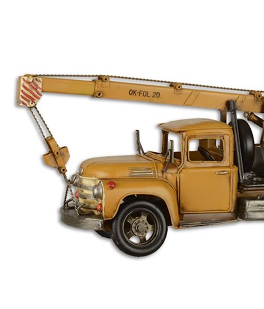 Blechmodell Nostalgie Abschleppwagen mit Kran in gelb aus Blech L 46,5 cm Deko Modellfahrzeug