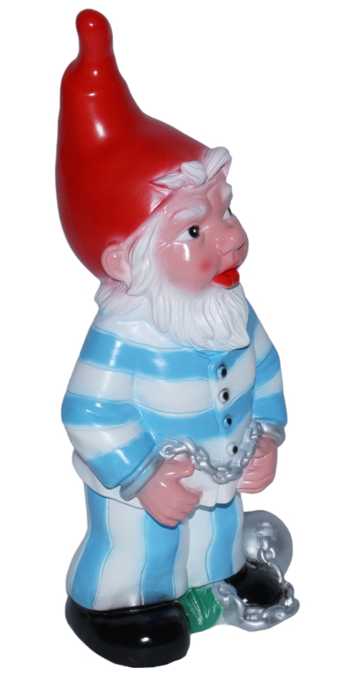 Gartenzwerg als Gefangener Sträfling Knasti Figur Zwerg H 36 cm Dekozwerg Gartenfigur aus Kunststoff