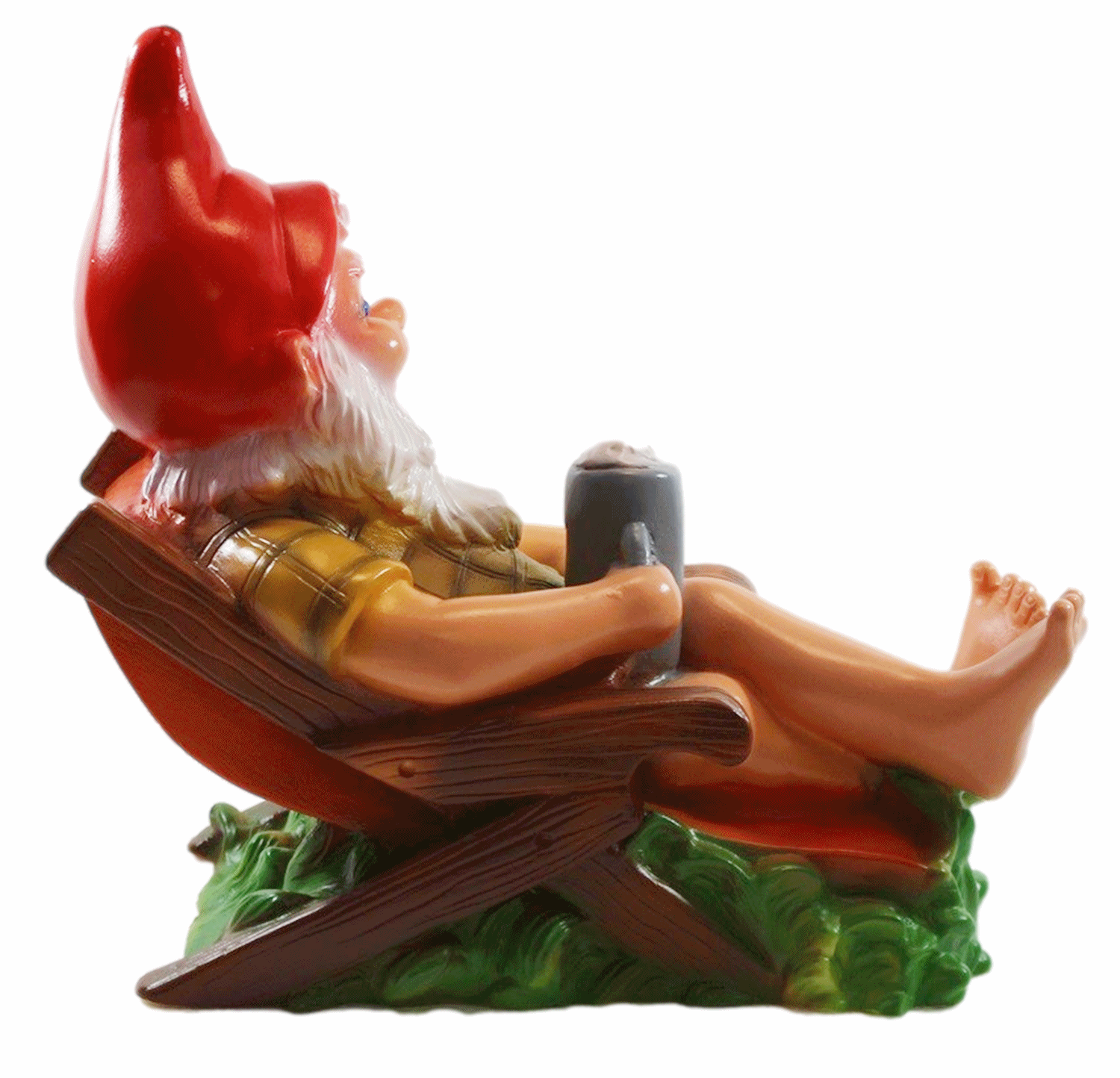 Deko Figur lustiger Zwerg H 31 cm Spaß Gartenzwerg auf Liegestuhl Gartenfigur aus Kunststoff