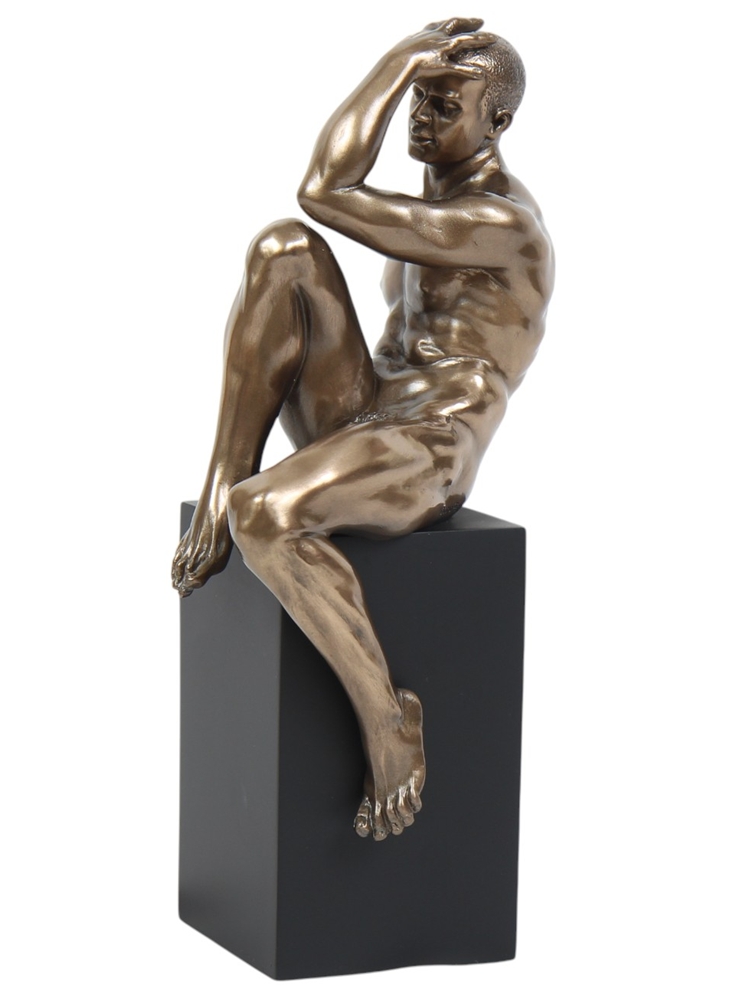 Deko Figur Body Talk Kollektion Skulptur H 24 cm Sitzender Mann im Blick in die Ferne bronzefarben
