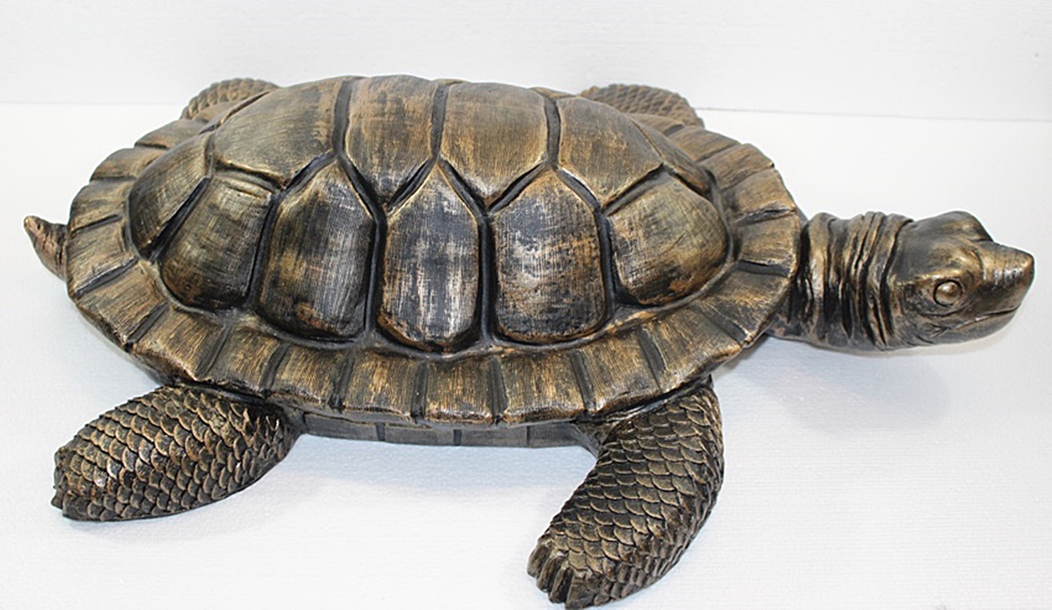 Deko Figur Schildkröte groß Gartenfigur H 16/L 66 cm Dekofigur Kupfer-Antik aus Kunststoff