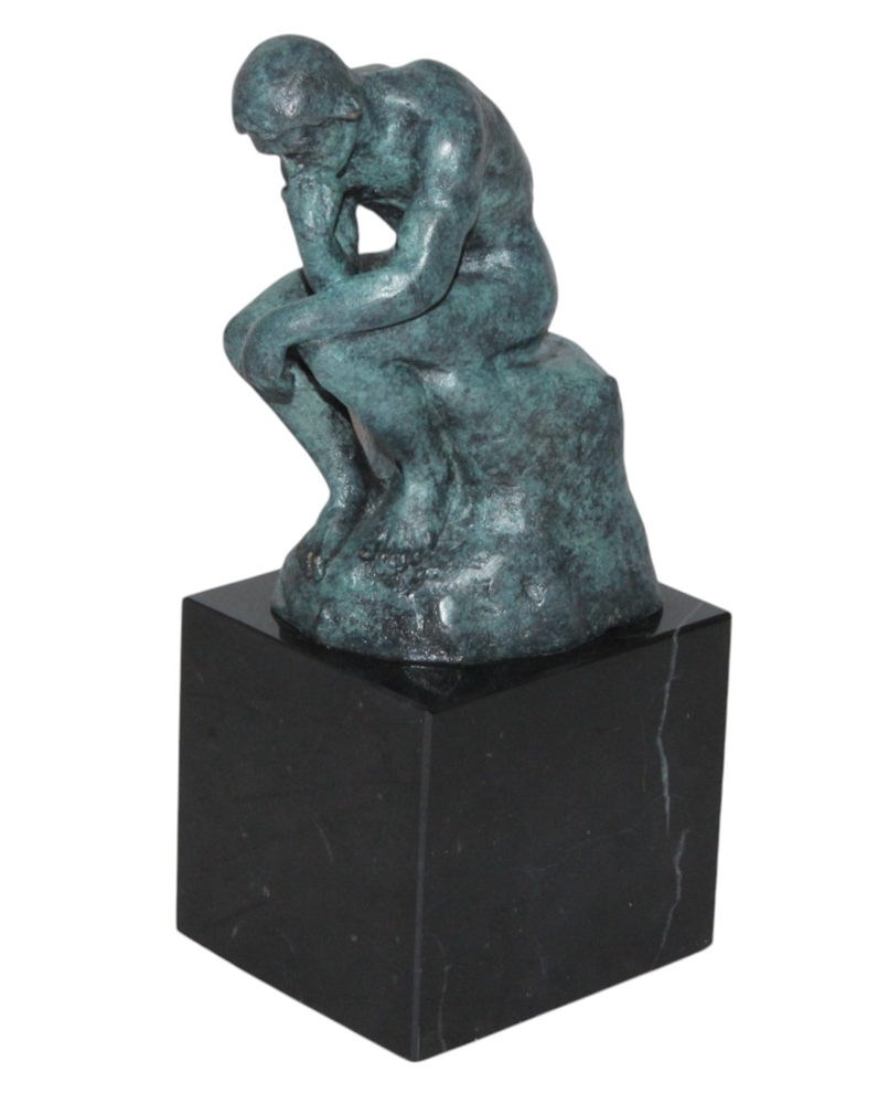 Bronzefigur Bronzeskulptur Bronze Der Denker auf Steinsockel H 20 cm Skulptur