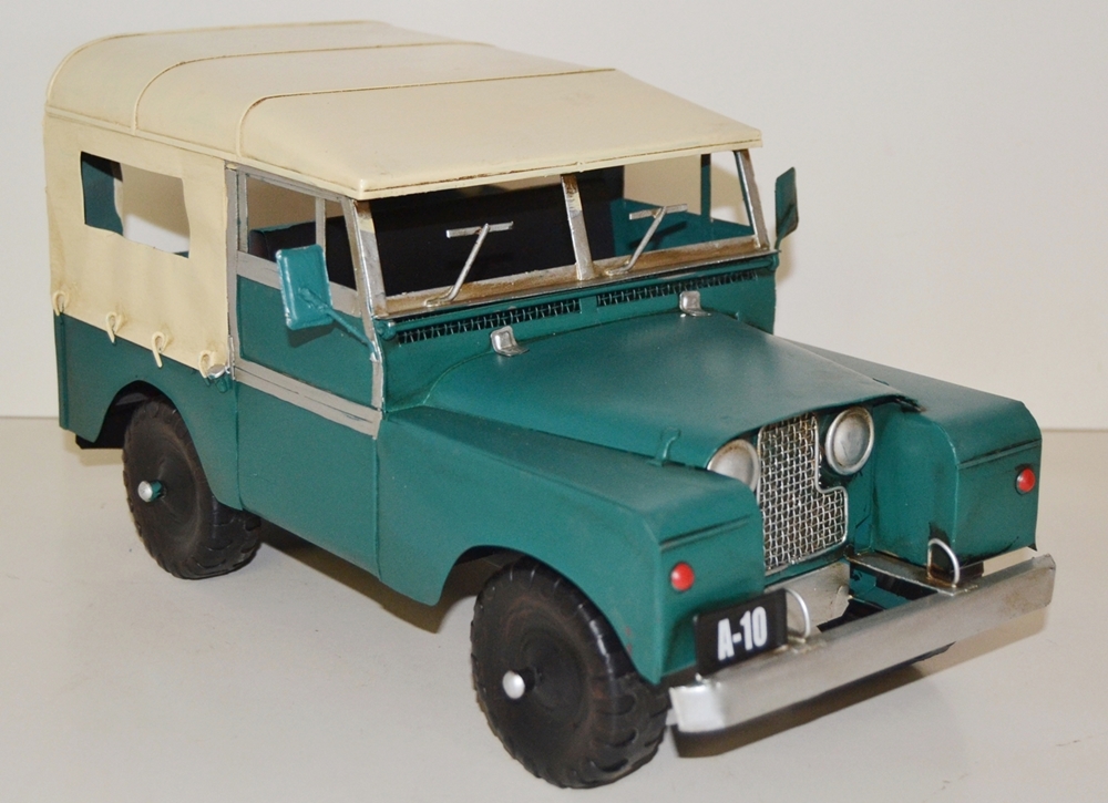 Blechauto Nostalgie Modellauto Oldtimer Automarke Jeep Safari Land Rover aus Blech L 36 cm
