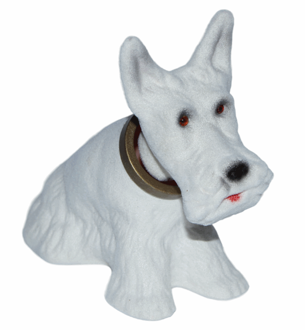 Wackel Figur Hund Scottish Terrier Wackelfigur H 13,5 cm klein weiß Dekofigur mit Wackelkopf