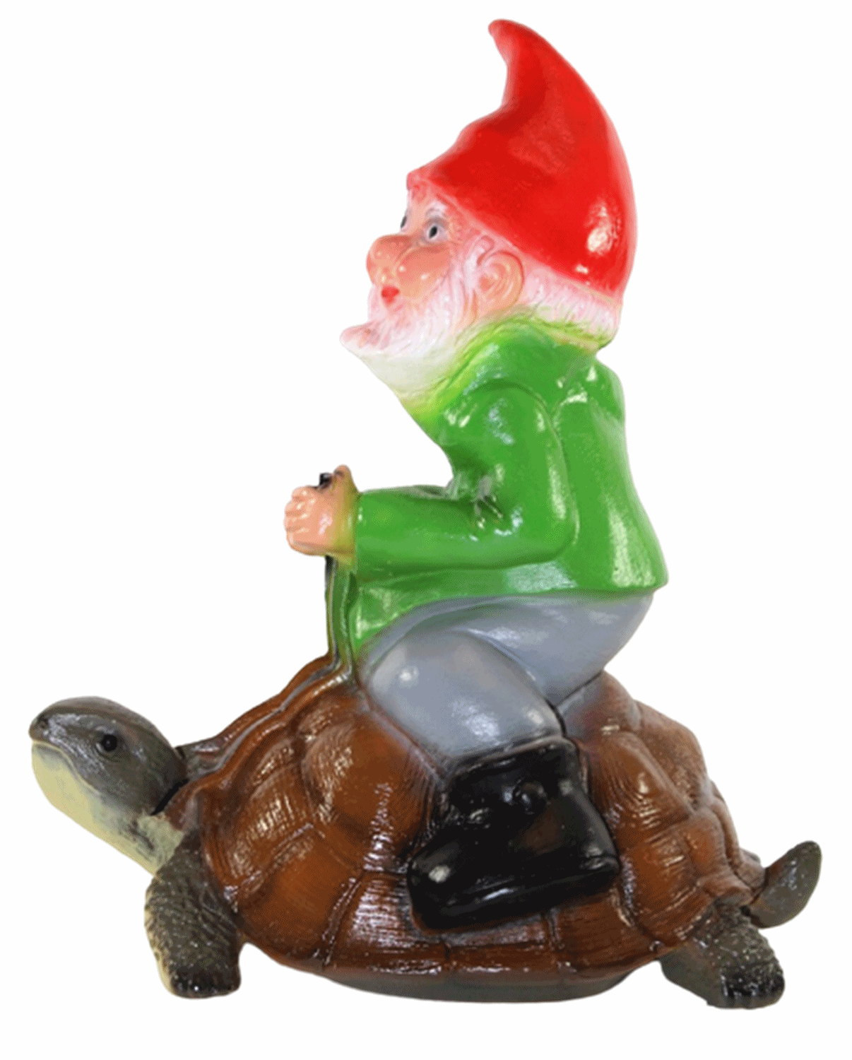 Deko Figur lustiger Zwerg H 29 cm Spaß Gartenzwerg auf Schildkröte Gartenfigur aus Kunststoff