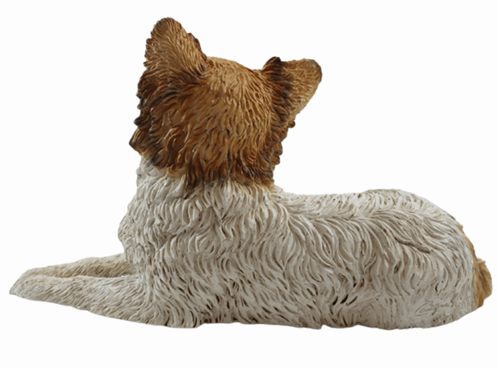 Deko Figur Papillon Welpe Hundefigur liegend Kollektion Castagna aus Resin Höhe 21 cm