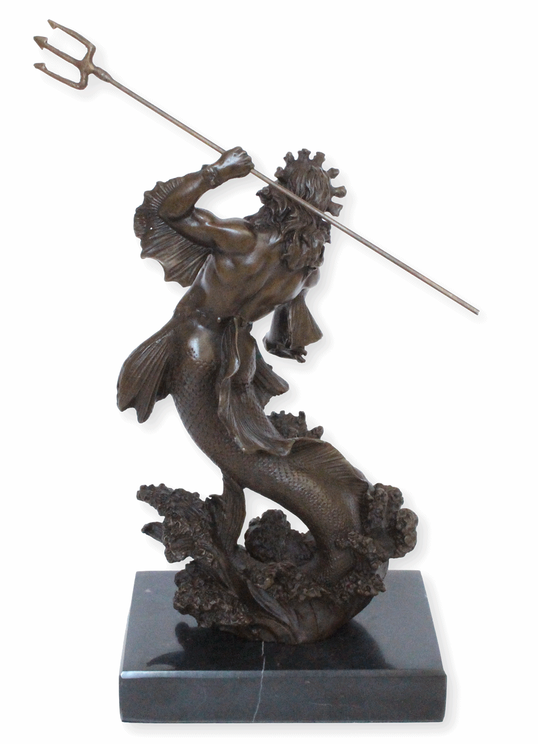 Bronzefigur Bronzeskulptur Bronze Poseidon auf Sockel H 30 cm griechische Mythologie