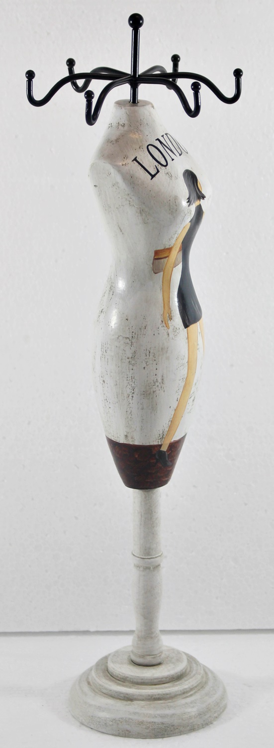 Schmuckbüste Beauty Figur Deko Modefigur Nostalgiefigur Weißes Torso mit London Schriftdruck H 28 cm