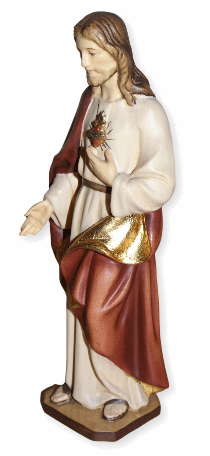 Heiligenfigur Barmherziger Jesus Herz "Sacred Heart" H 15 cm Statue aus Ahornholz Holzfigur