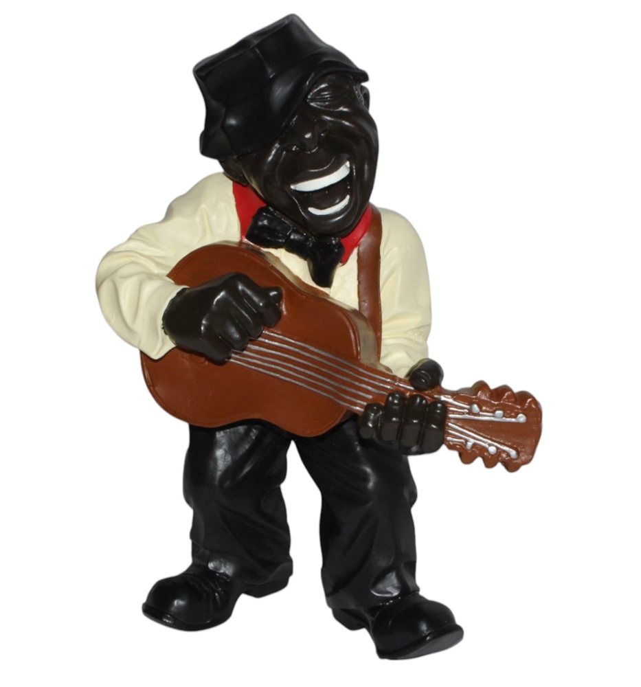 Deko Figur Jazz Musiker Figur Gitarrist H 45 cm Dekofigur Band Musiker mit Gitarre aus Kunstharz