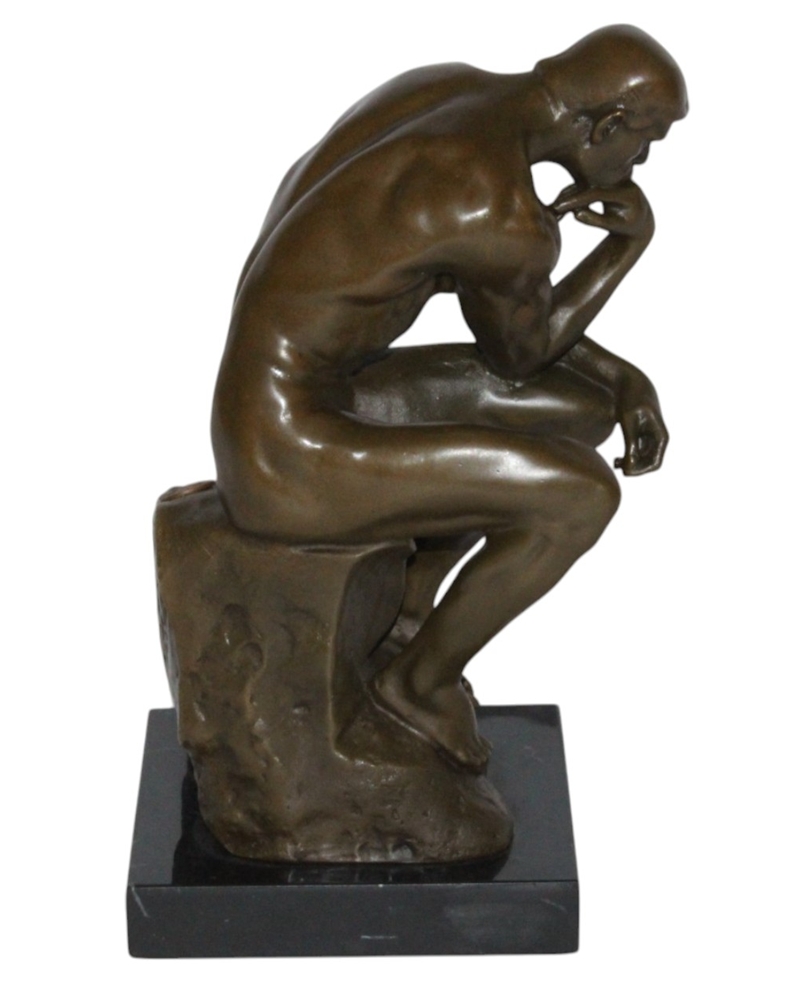 Bronzefigur Bronzeskulptur Bronze Der Denker auf Steinsockel H 22,5 cm Skulptur