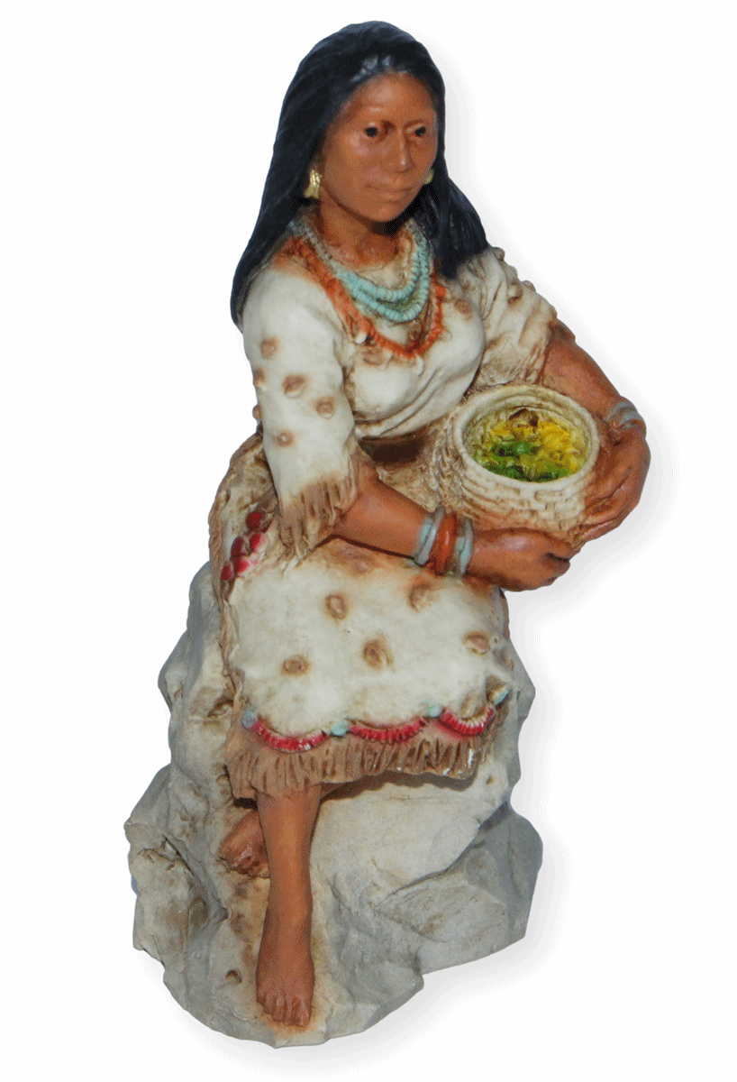 Indianerfigur Indianerfrau Indianerprinzessin Pocahontas Skulptur H 12,5 cm sitzend auf Felsen