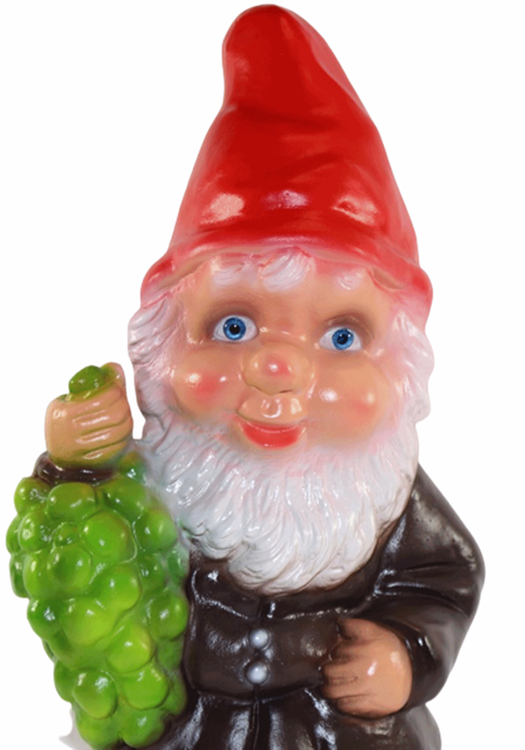 Deko Figur Zwerg H 34 cm Gartenzwerg mit Weintrauben stehend Gartenfigur aus Kunststoff