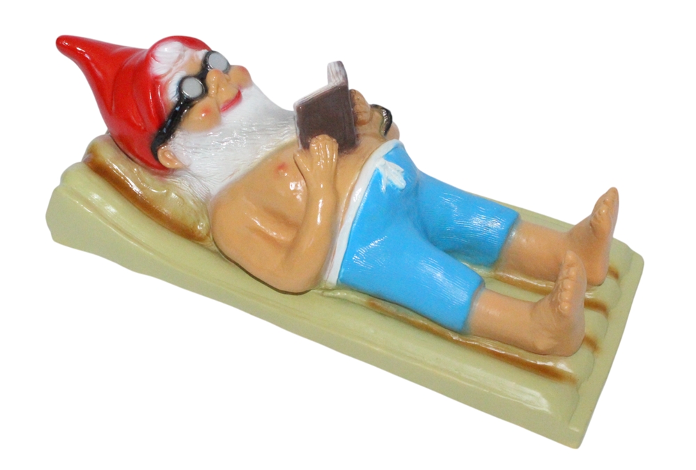 Gartenzwerg Urlauber auf Luftmatratze L 40 cm aus Kunststoff Dekofigur für Garten & Terrasse