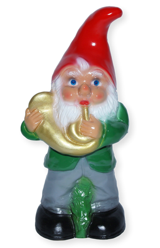 Deko Figur Zwerg H 33 cm Gartenzwerg Musiker mit Posaune stehend Gartenfigur aus Kunststoff