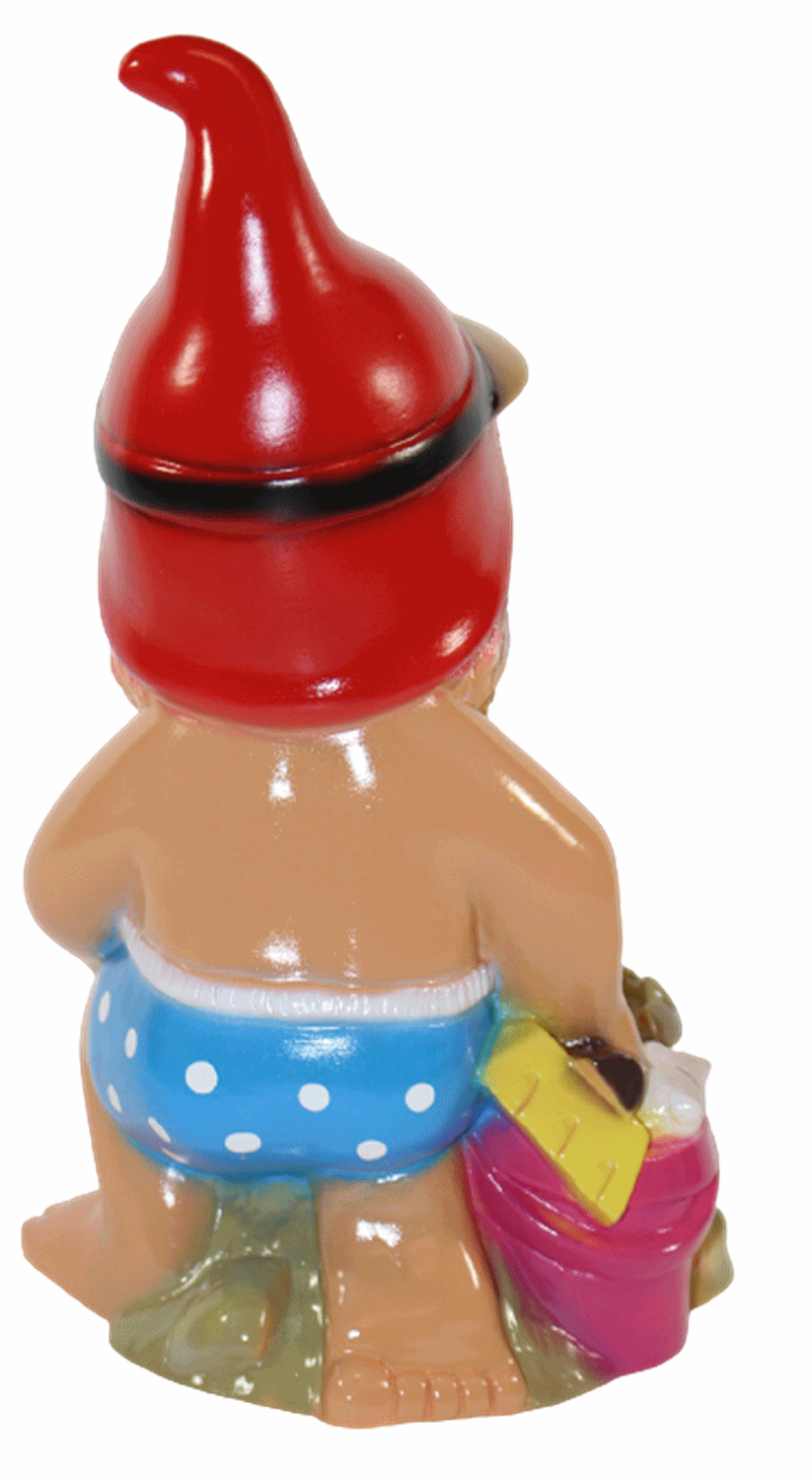 Gartenzwerg Deko Garten Figur Zwerg Kind kniend mit Sandburg und Schaufel aus Kunststoff H 31 cm