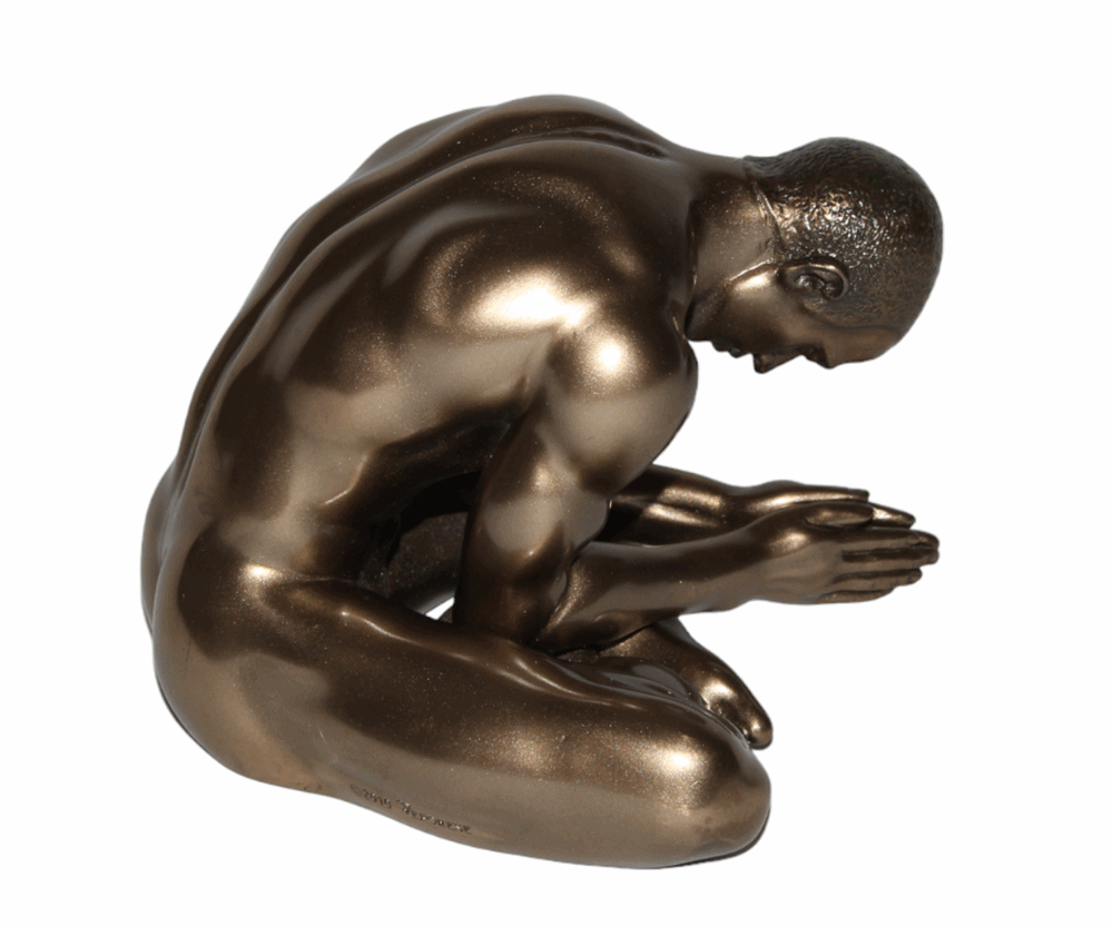 Deko Figur Body Talk Kollektion Nackter Mann Schneidersitz H 8 cm Bodybuilder Hände betent Skulptur