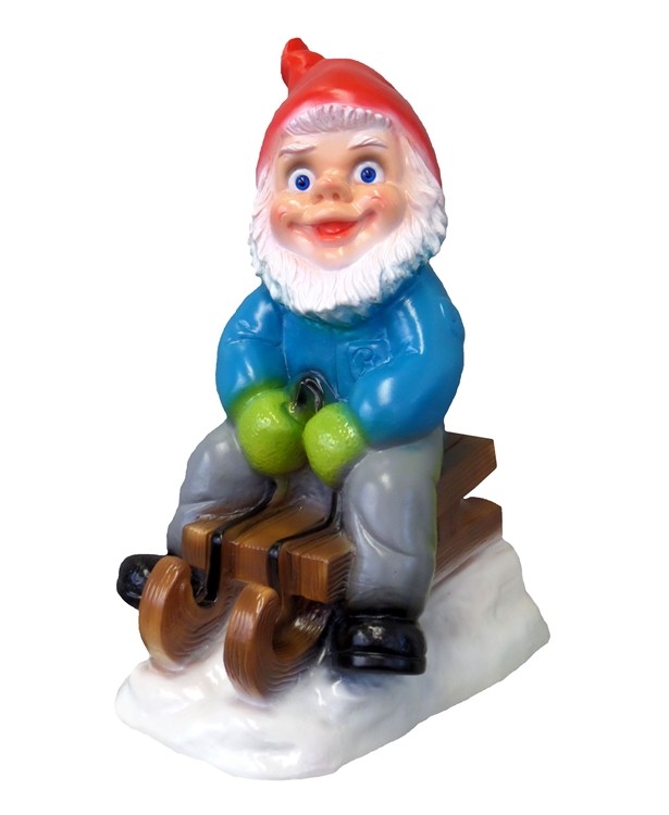Gartenzwerg auf Schlitten Figur Zwerg H 33 cm Winterdekoration Winter Deko aus Kunststoff