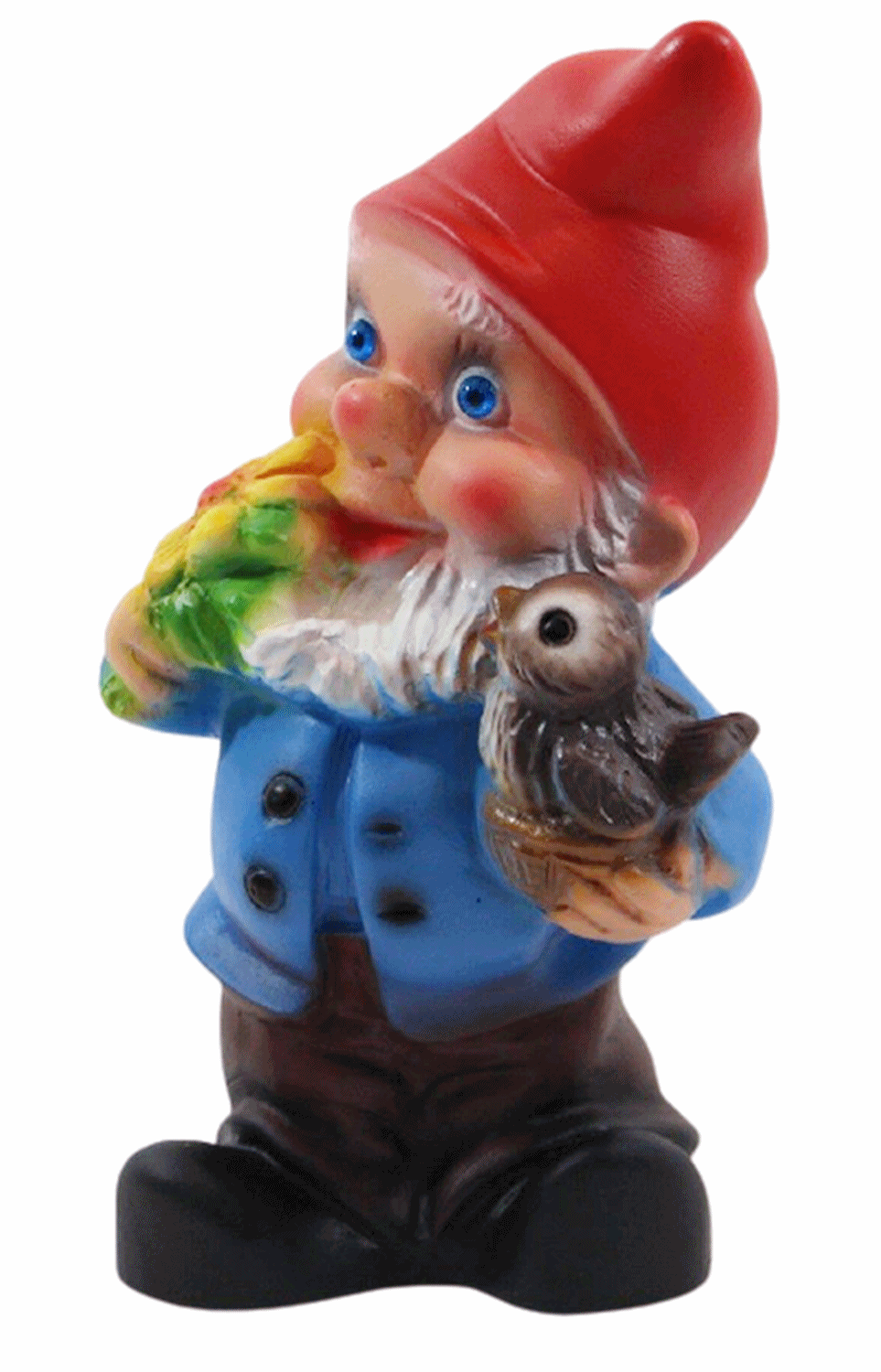 Deko Figur Zwerg H 19 cm Gartenzwerg mit Vogel stehend Gartenfigur aus Kunststoff