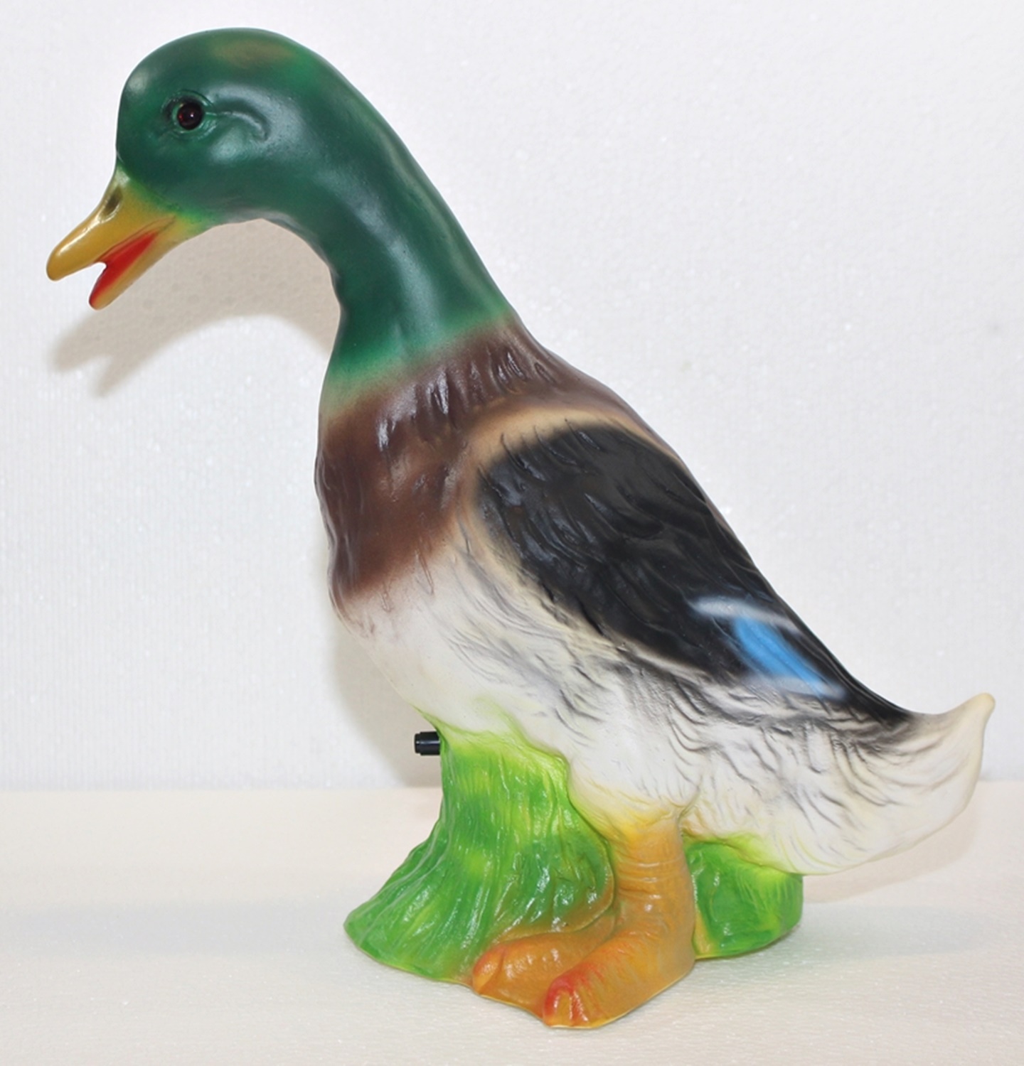 Deko Figur Ente bunt stehend H 30 cm Entenfigur Dekofigur mit Scherz Bewegungsmelder Pfiff Schnatter