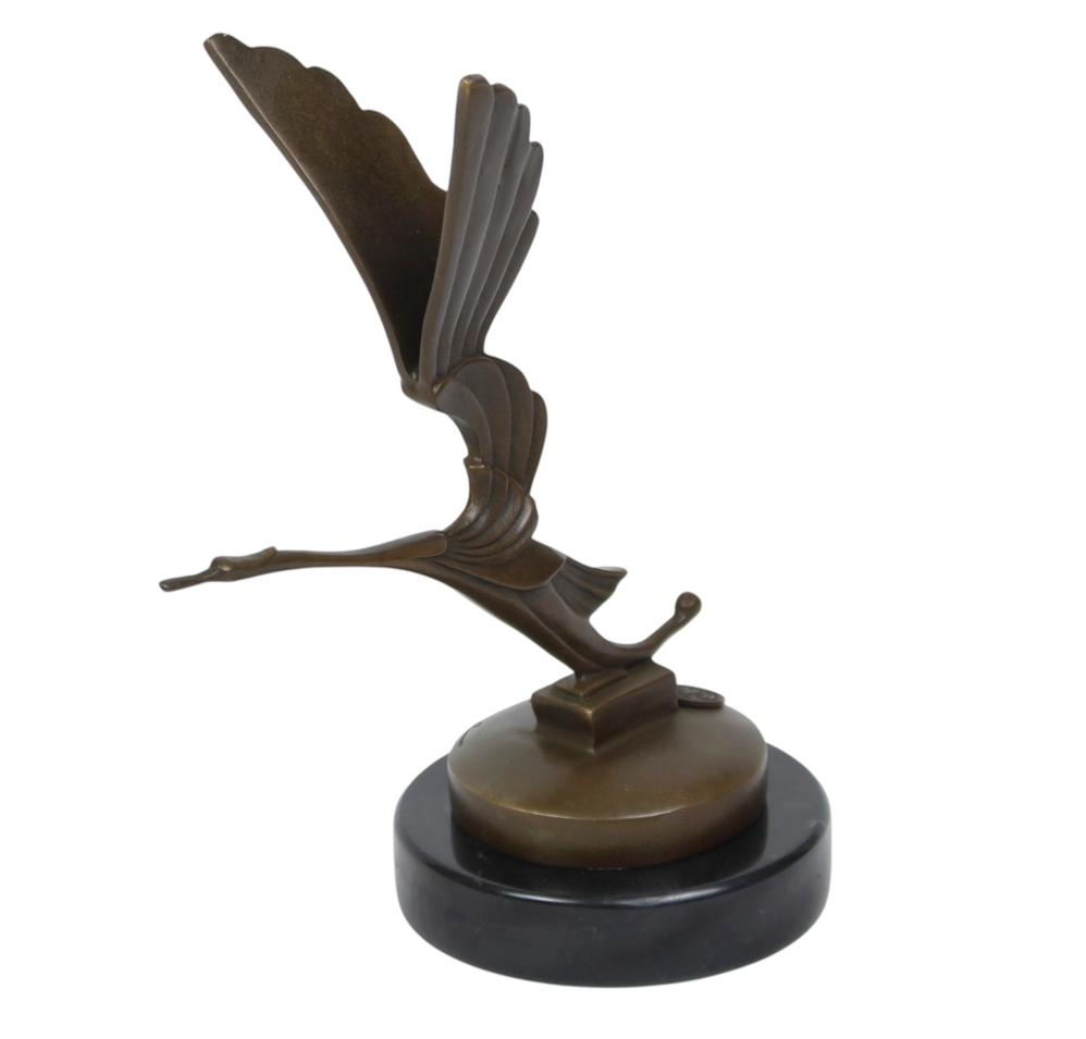 Bronzefigur Bronzeskulptur Bronze Kranich auf Marmorsockel H 20 cm Bronze Figur