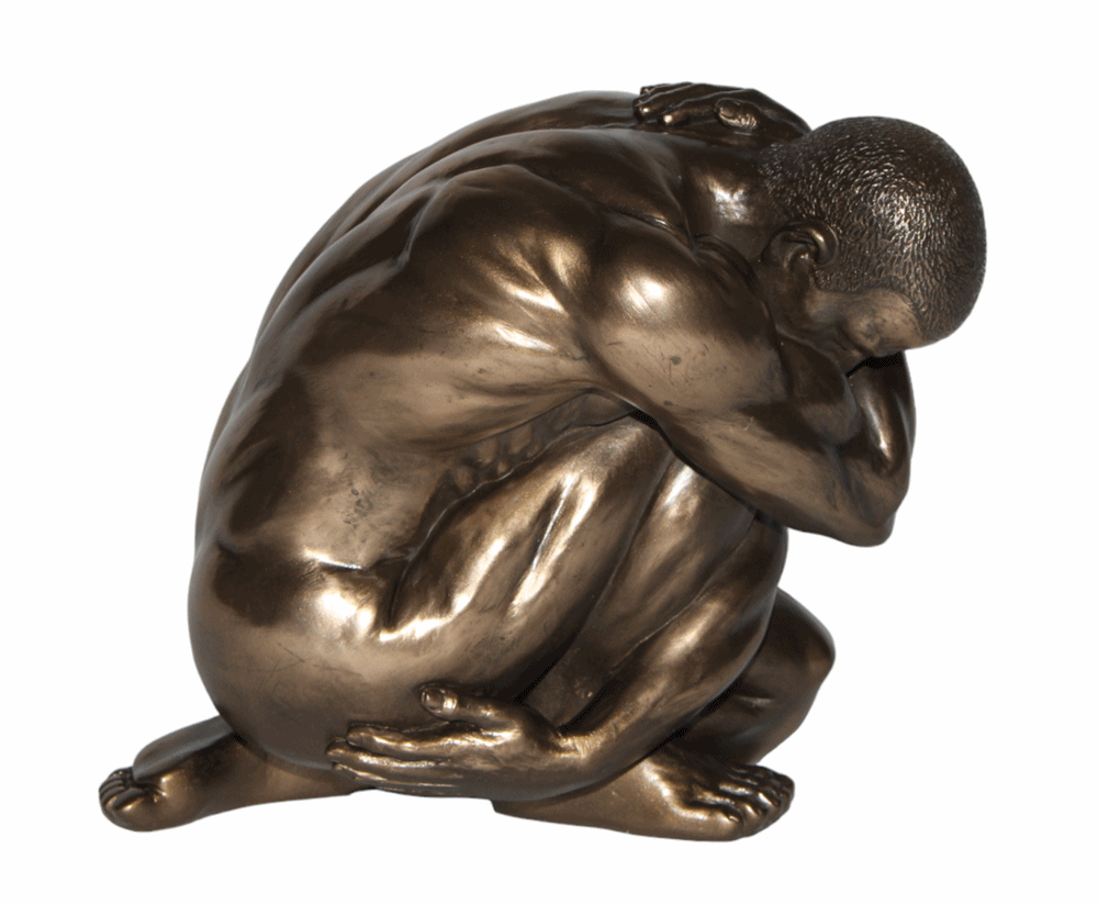 Deko Figur Body Talk Kollektion Nackter Mann kniend H 15 cm Bodybuilder Arme umschlungen Skulptur