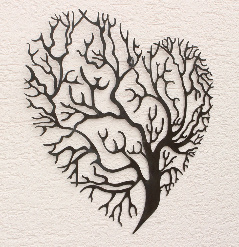Wanddekoration Metall Baum des Lebens Herzform Satz 2 Stück H 59 cm Wanddeko Metallbild