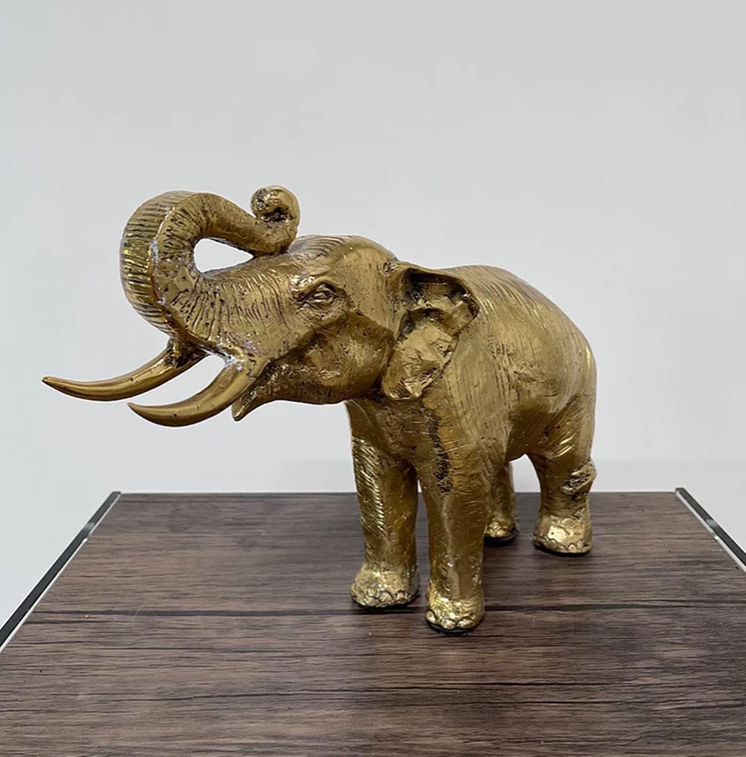 Bronzefigur Bronzeskulptur Skulptur Tierfigur goldener Elefant aus Bronze L 36 cm