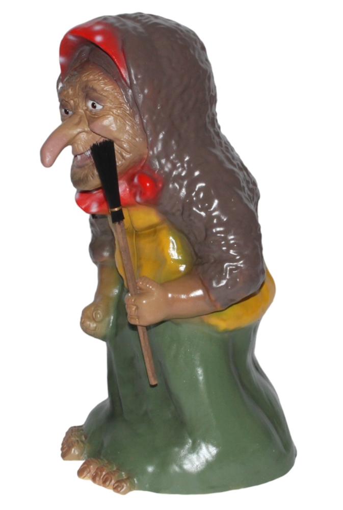 Deko Figur Hexe stehend mit Besen H 40 cm mit Scherz Bewegungsmelder Pfiff Ha-ha-ha Dekofigur