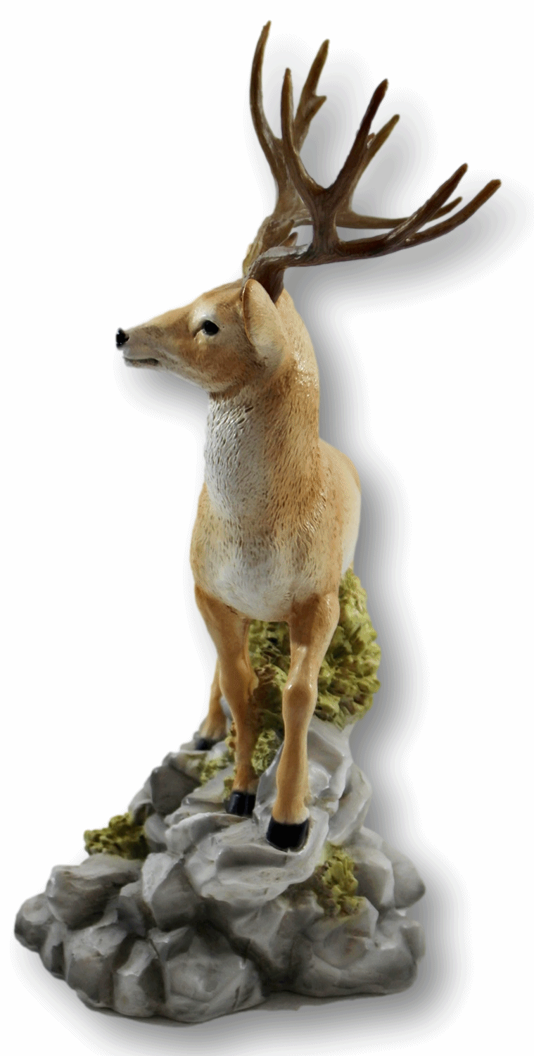 Dekofigur Tierfigur Wildrot Hirsch auf Felsen stehend Kollektion Castagna aus Resin H 37 cm