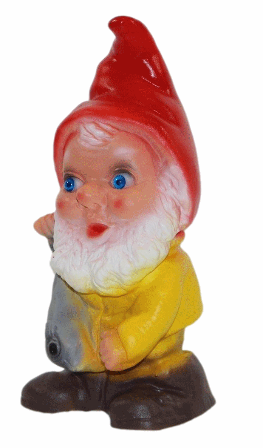 Deko Figur Zwerg H 19 cm Gartenzwerg mit Fisch stehend Gartenfigur aus Kunststoff