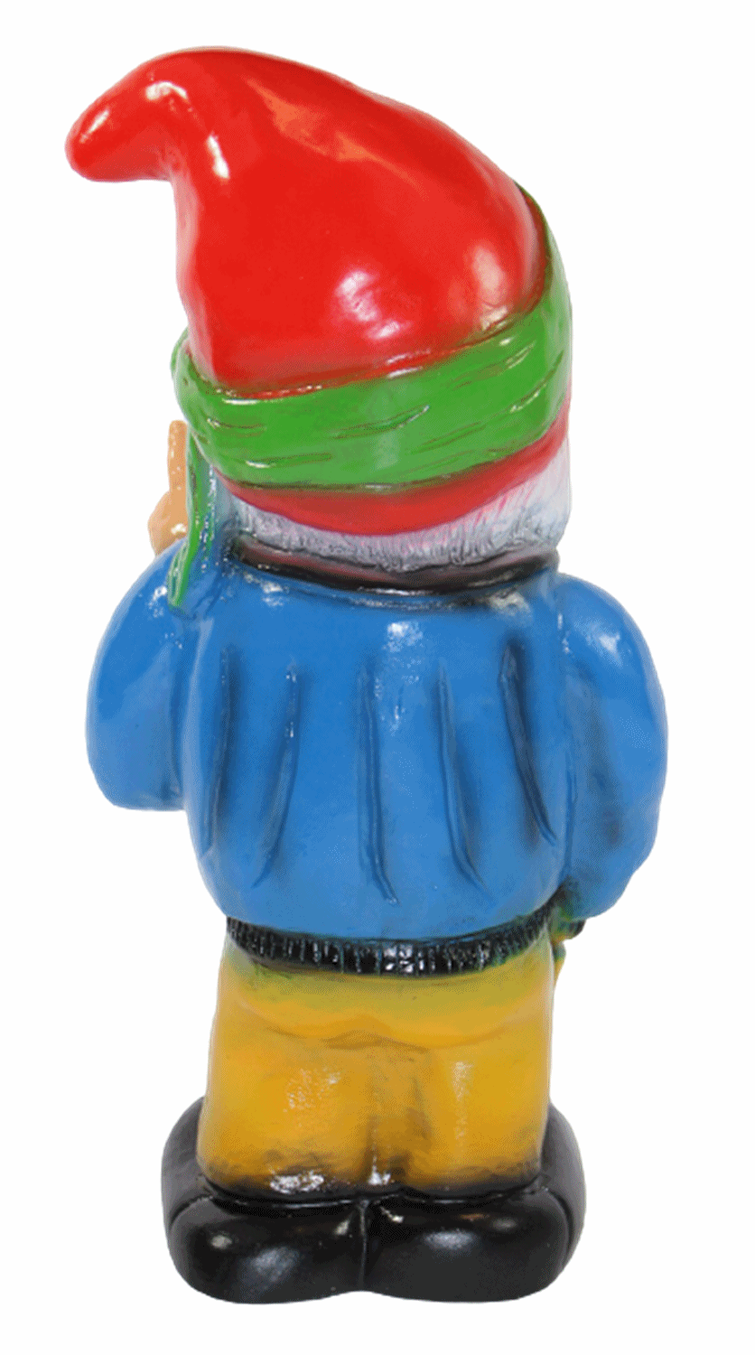 Gartenzwerg Deko Garten Figur Zwerg stehend Cool Hippie mit Stirnband aus Kunststoff H 33 cm