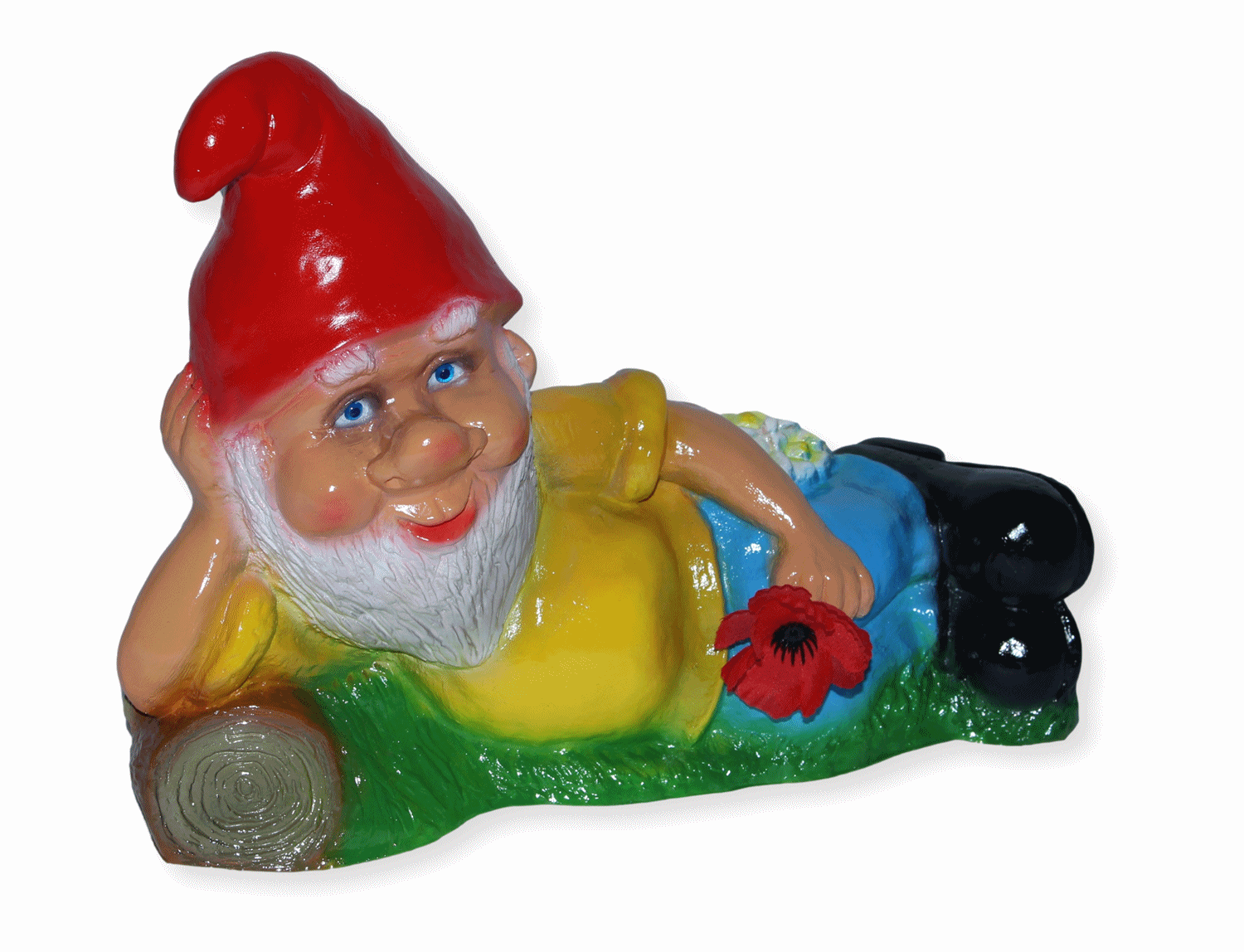Deko Figur lustiger Zwerg H 21 cm Spaß Gartenzwerg liegend mit Blume Gartenfigur aus Kunststoff