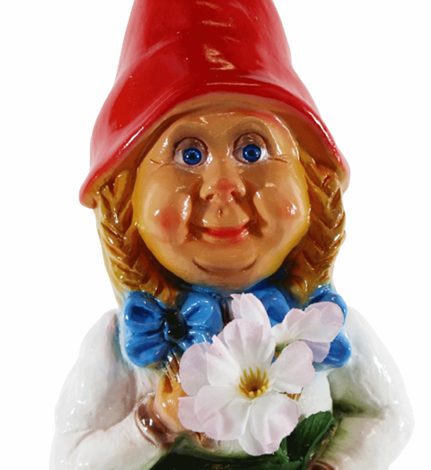 Gartenzwerg Deko Garten Figur Zwerg Zwergenfrau mit Blumen stehend aus Kunststoff H 32 cm