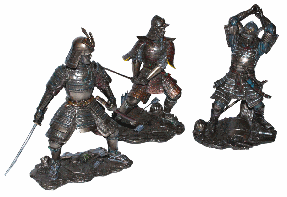 Set: Deko Figuren Samurai Art H 21-23 cm japanische Krieger in Rüstung mit Schwert