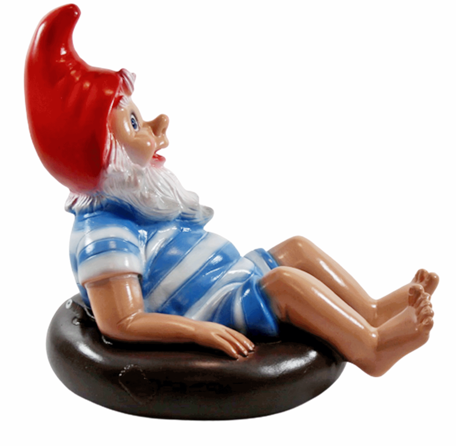 Deko Figur Zwerg H 28 cm Gartenzwerg im Rettungsring sitzend Gartenfigur aus Kunststoff