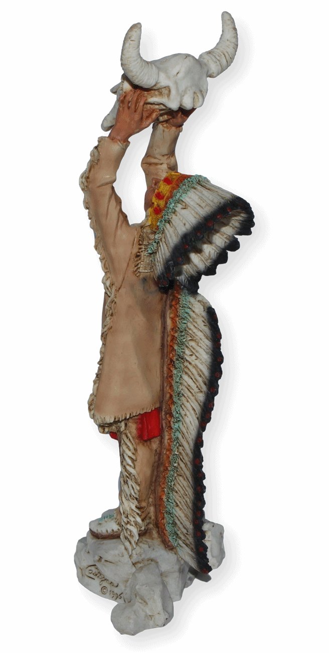Indianerfigur Häuptling High Horse mit Büffelschädel H 22,5 cm Native American Dekofigur Castagna