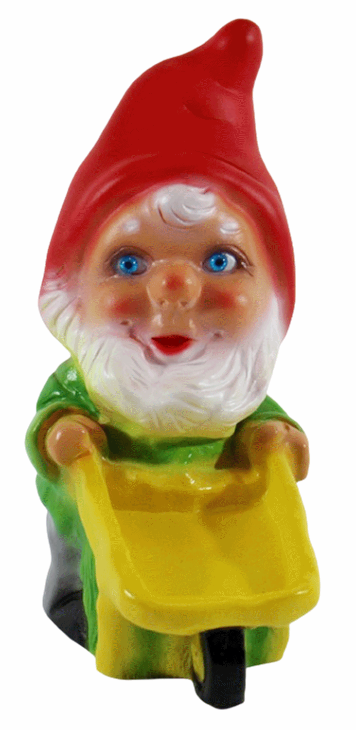 Gartenzwerg Deko Garten Figur Zwerg Gärtner mit Schubkarre stehend aus Kunststoff Höhe 18 cm