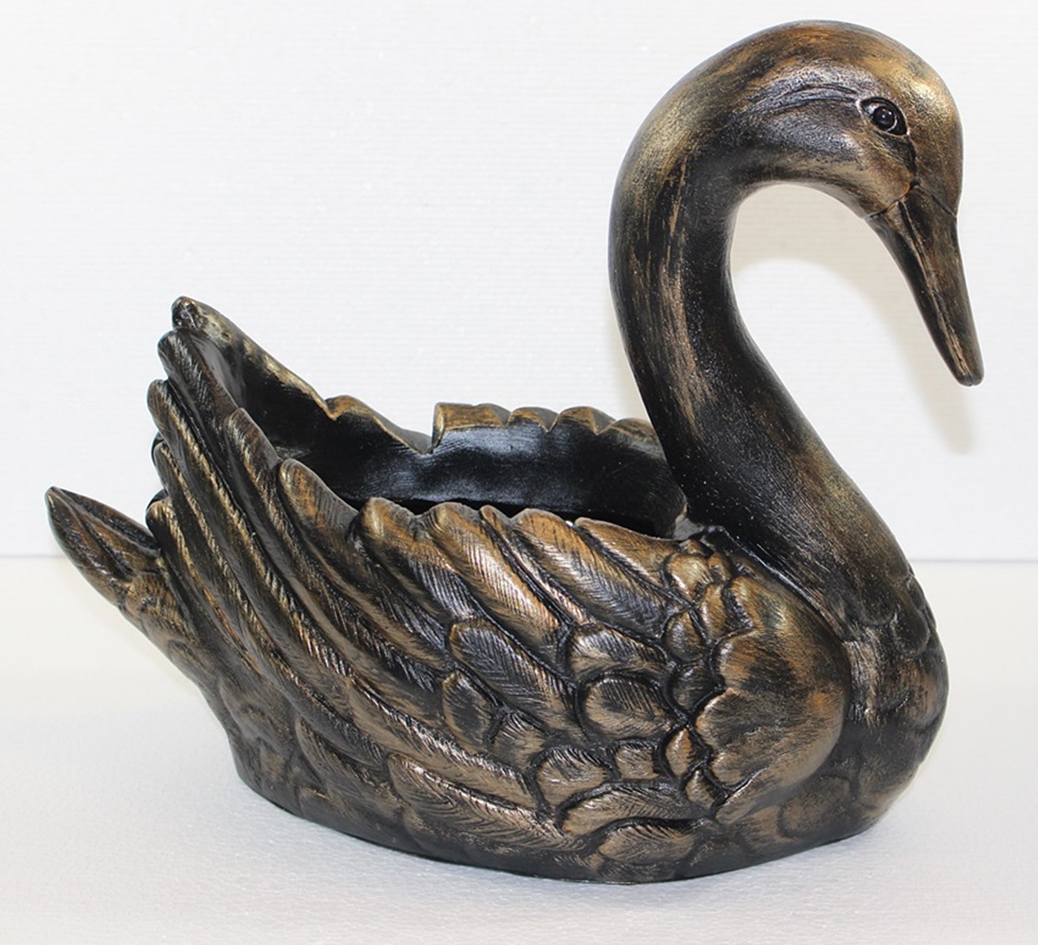 Deko Figur Schwan Gartenfigur zum Bepflanzen H 29 cm Dekofigur Kupfer-Antik aus Kunststoff