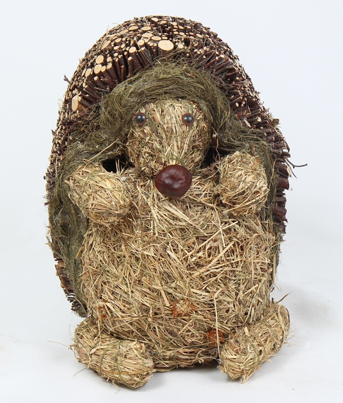 Deko Heu Figur Igel stehend H 29 cm Tierfigur aus Naturmaterial Heu zum Basteln Heudeko