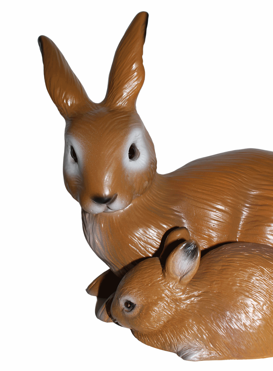 Deko Garten Figur Hase mit Kleinem liegend H 21 cm braun Gartenfigur Tierfigur aus Kunststoff