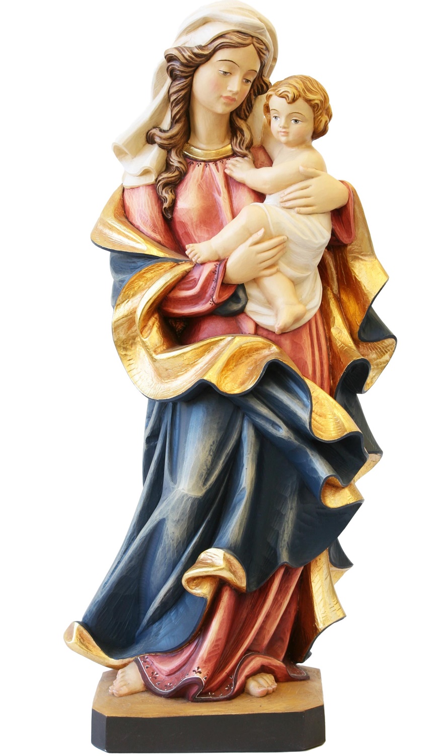 Heiligenfigur Madonna des Herzens H 12 cm Heilige Maria mit Jesuskind Statue aus Ahornholz