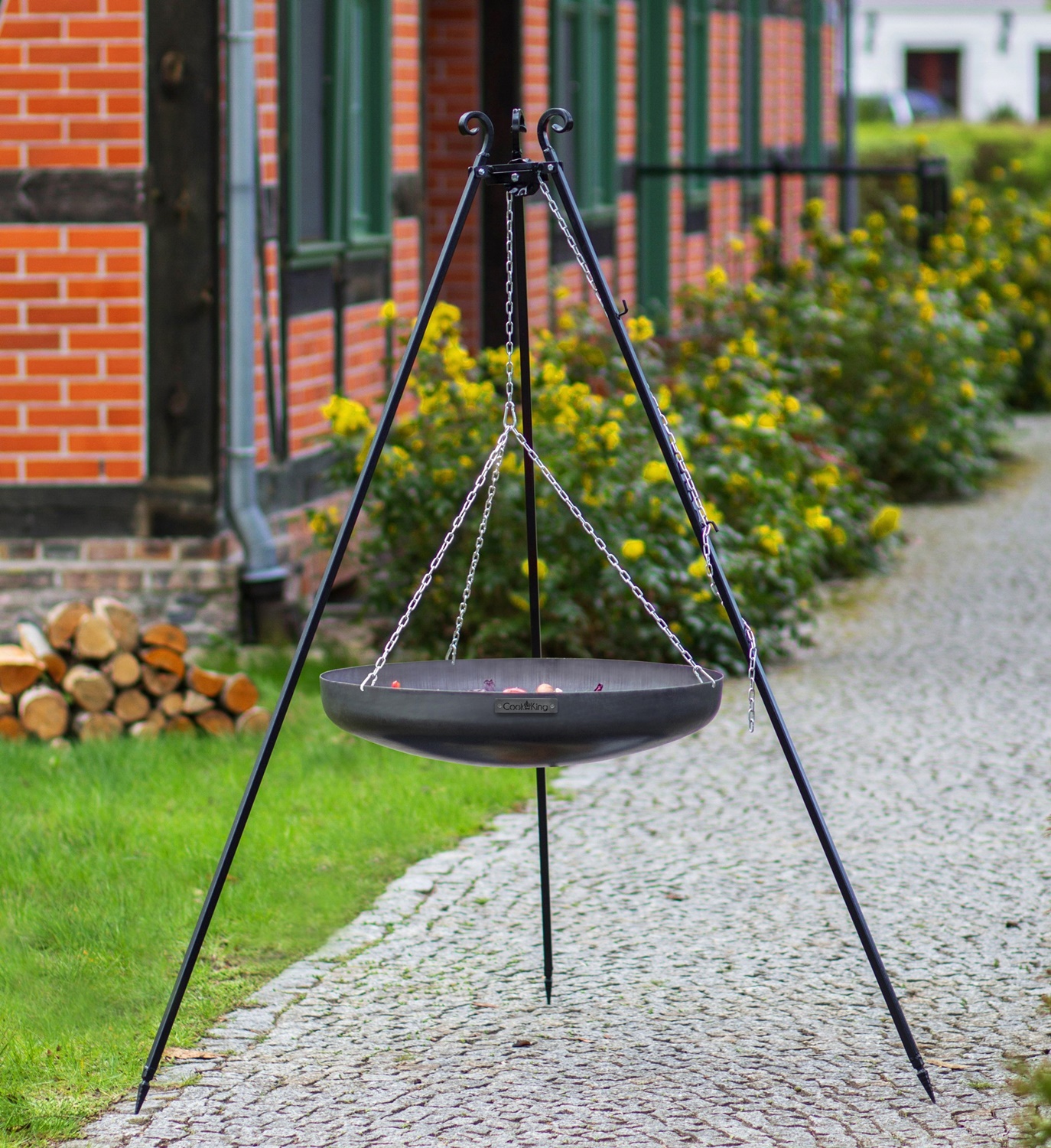 Dreibein H 180 cm mit Wok Ø 60 cm aus Stahl Dreibeingestell Wok Grill Tripod Grillständer